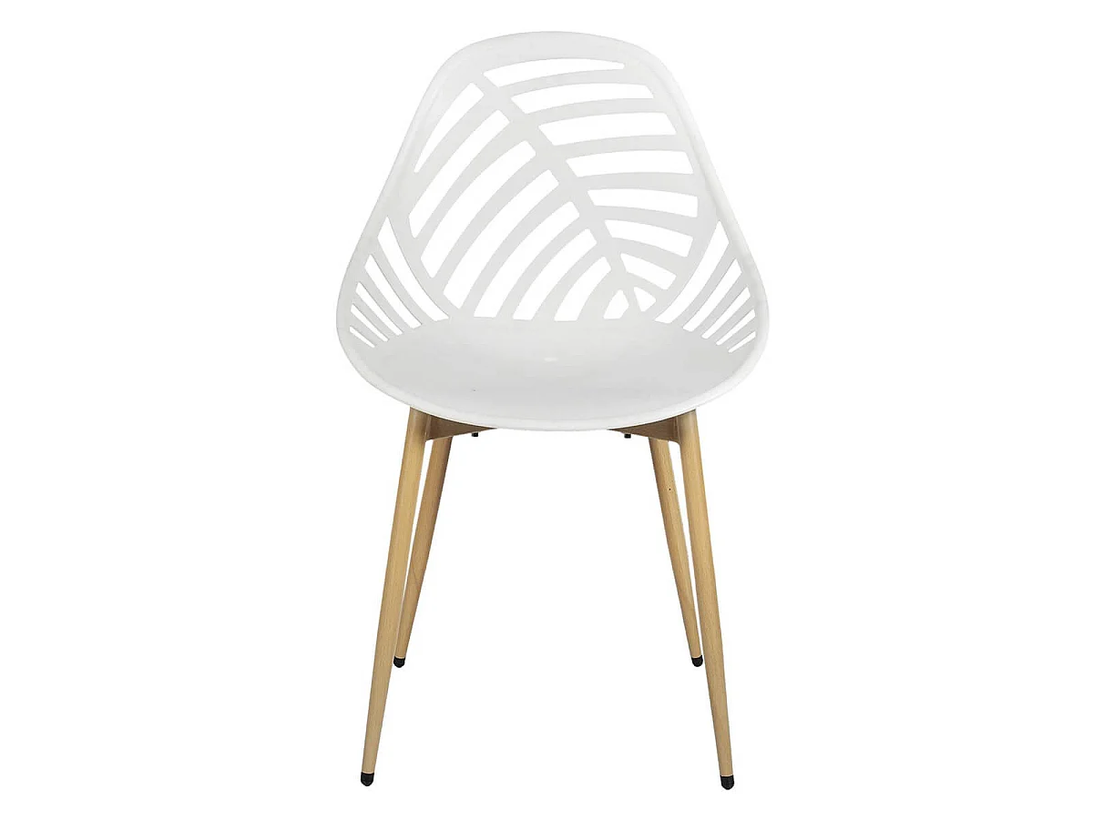 SAORI - Lot de 4 Chaises de Jardin Coque Plastique Ajourée Blanc Pieds Métal