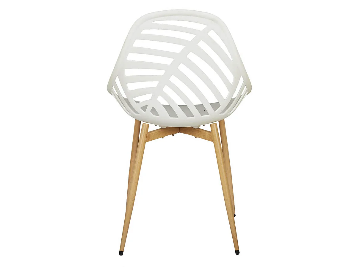 SAORI - Lot de 4 Chaises de Jardin Coque Plastique Ajourée Blanc Pieds Métal
