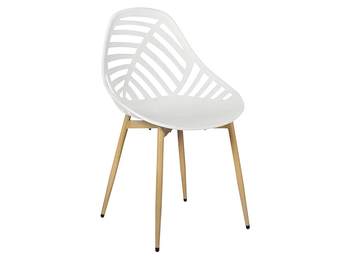 SAORI - Lot de 4 Chaises de Jardin Coque Plastique Ajourée Blanc Pieds Métal