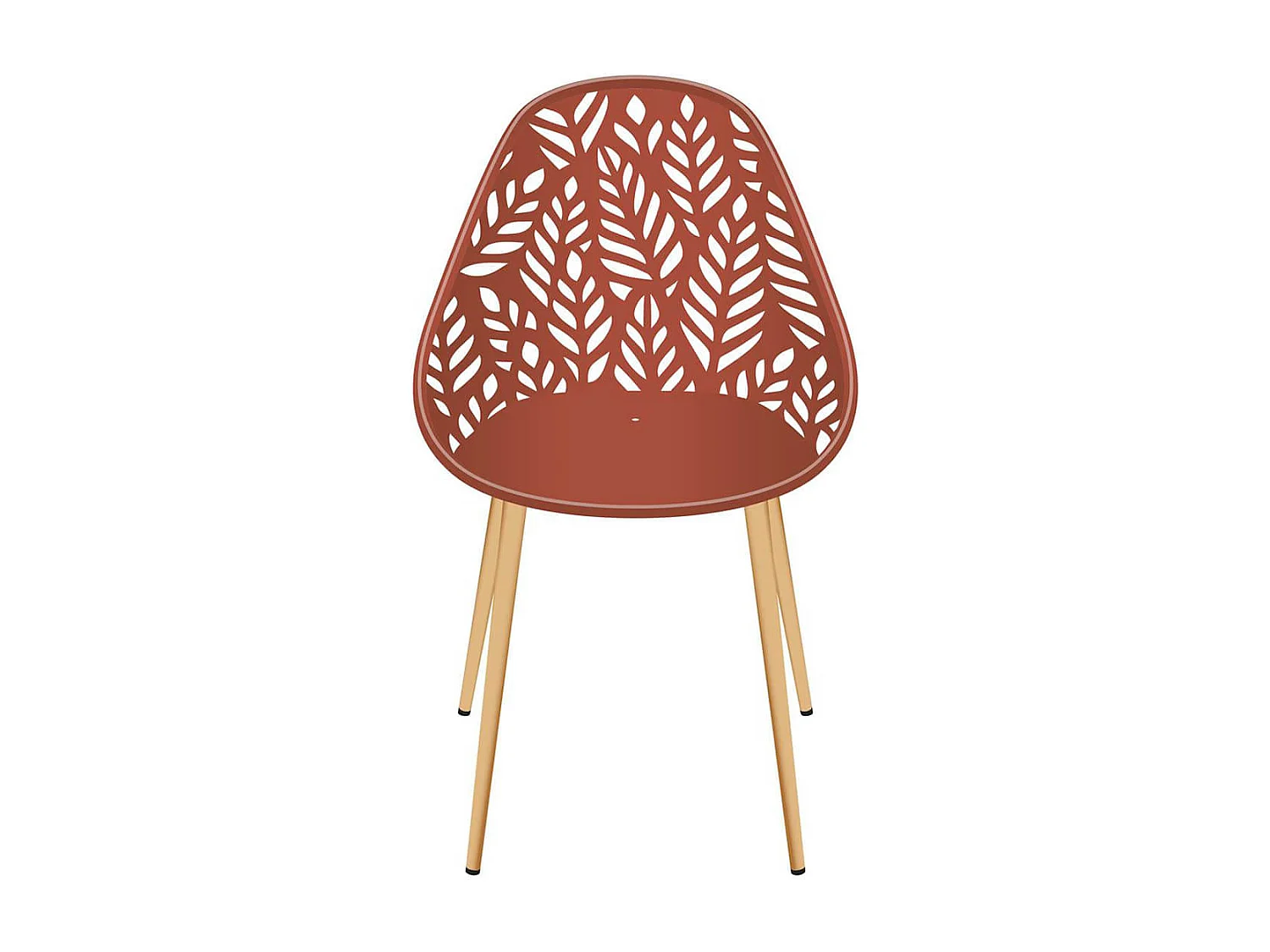 SAYA - Lot de 4 Chaises de Jardin Coque Plastique Ajourée Terracotta Pieds Métal