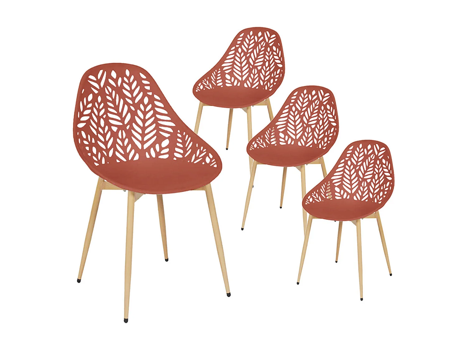 SAYA - Lot de 4 Chaises de Jardin Coque Plastique Ajourée Terracotta Pieds Métal