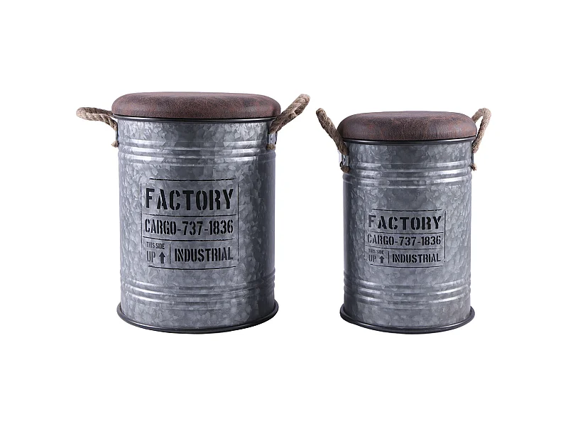 Set de 2 coffres de rangement en métal argenté et PU coloris marron