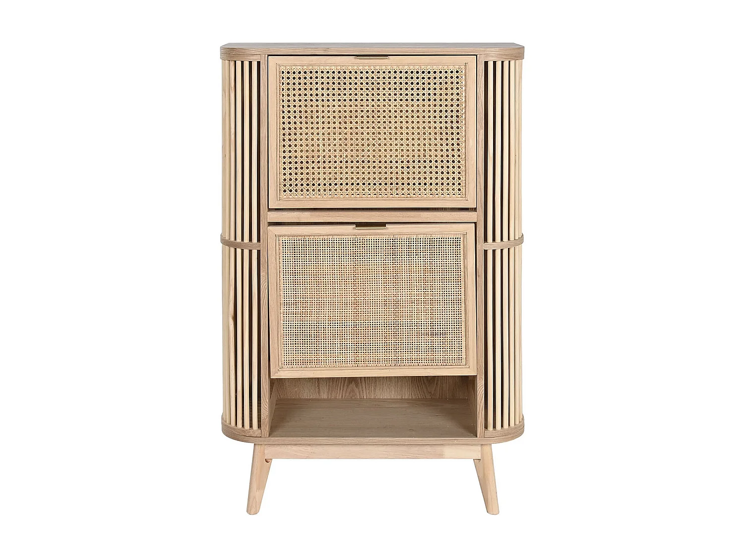 Armoire à chaussures, meuble à chaussures en bois de rotin coloris naturel - longueur 70 x profondeur 29 x Hauteur 115 cm