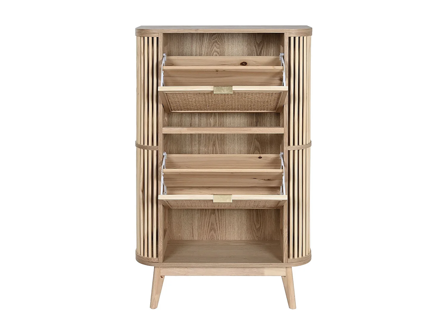 Armoire à chaussures, meuble à chaussures en bois de rotin coloris naturel - longueur 70 x profondeur 29 x Hauteur 115 cm