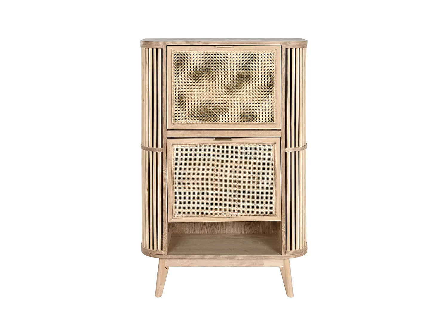 Armoire à chaussures, meuble à chaussures en bois de rotin coloris naturel - longueur 70 x profondeur 29 x Hauteur 115 cm
