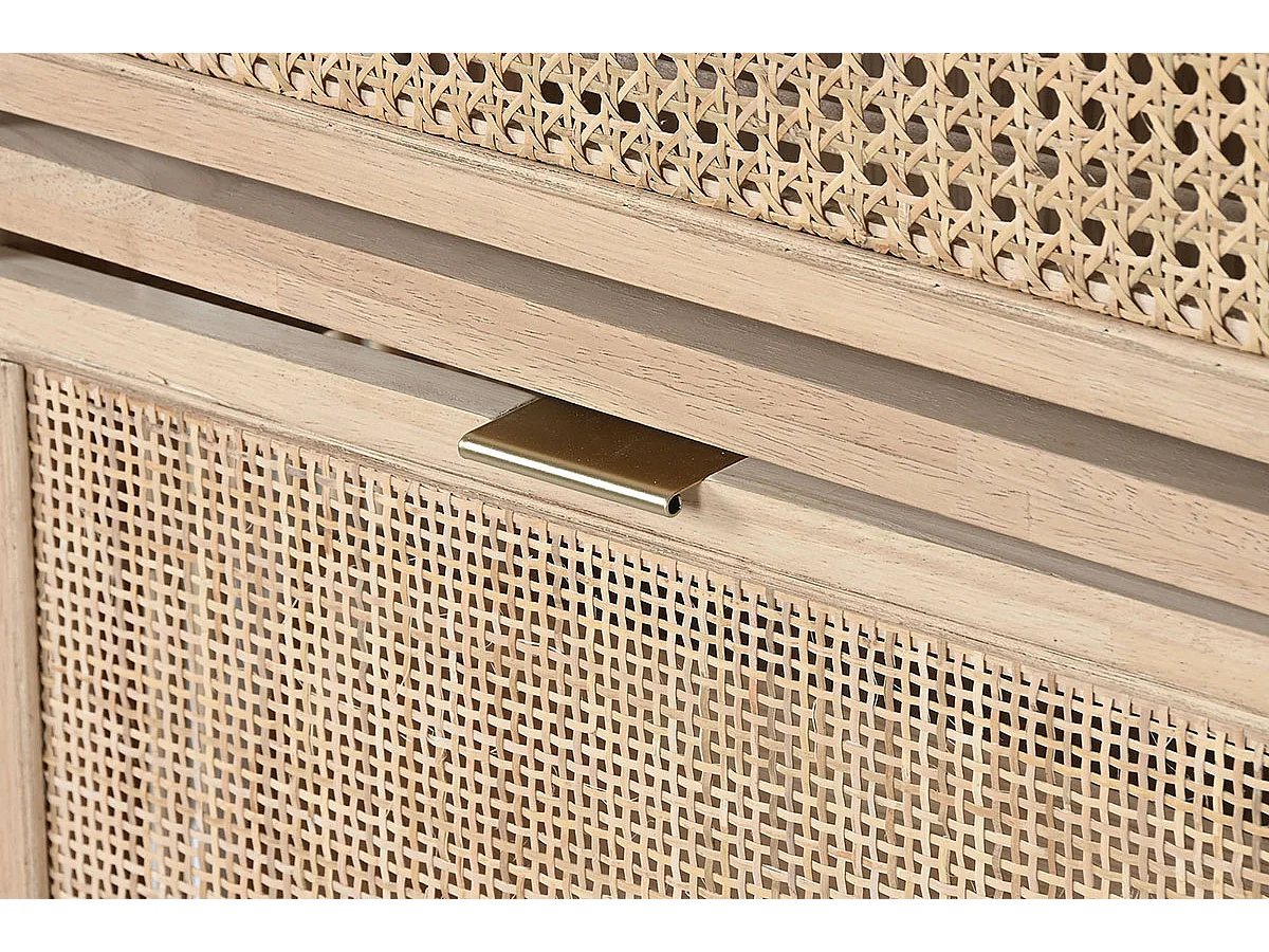 Armoire à chaussures, meuble à chaussures en bois de rotin coloris naturel - longueur 70 x profondeur 29 x Hauteur 115 cm