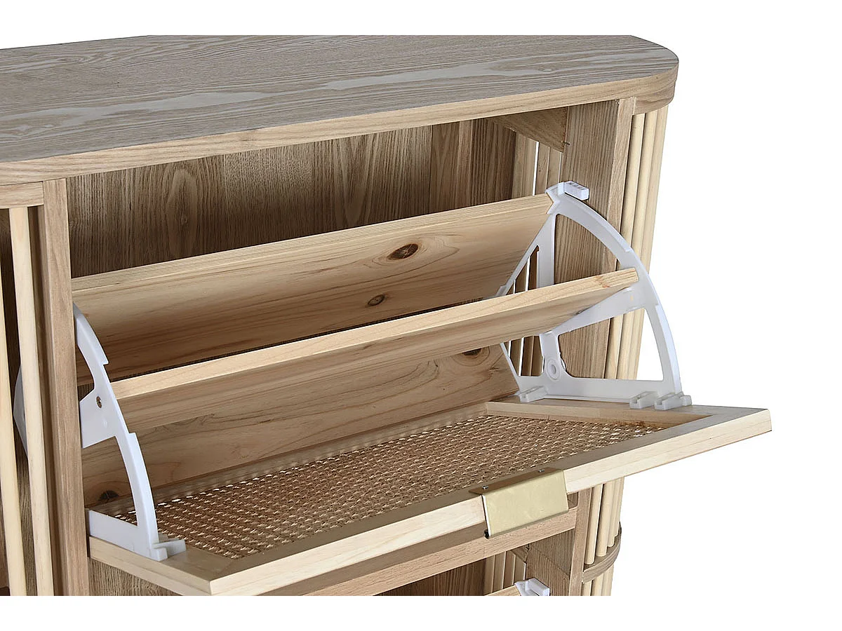 Armoire à chaussures, meuble à chaussures en bois de rotin coloris naturel - longueur 70 x profondeur 29 x Hauteur 115 cm