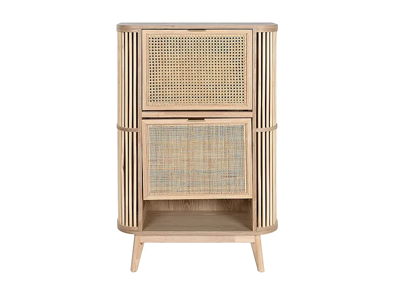 Armoire à chaussures, meuble à chaussures en bois de rotin coloris naturel - longueur 70 x profondeur 29 x Hauteur 115 cm