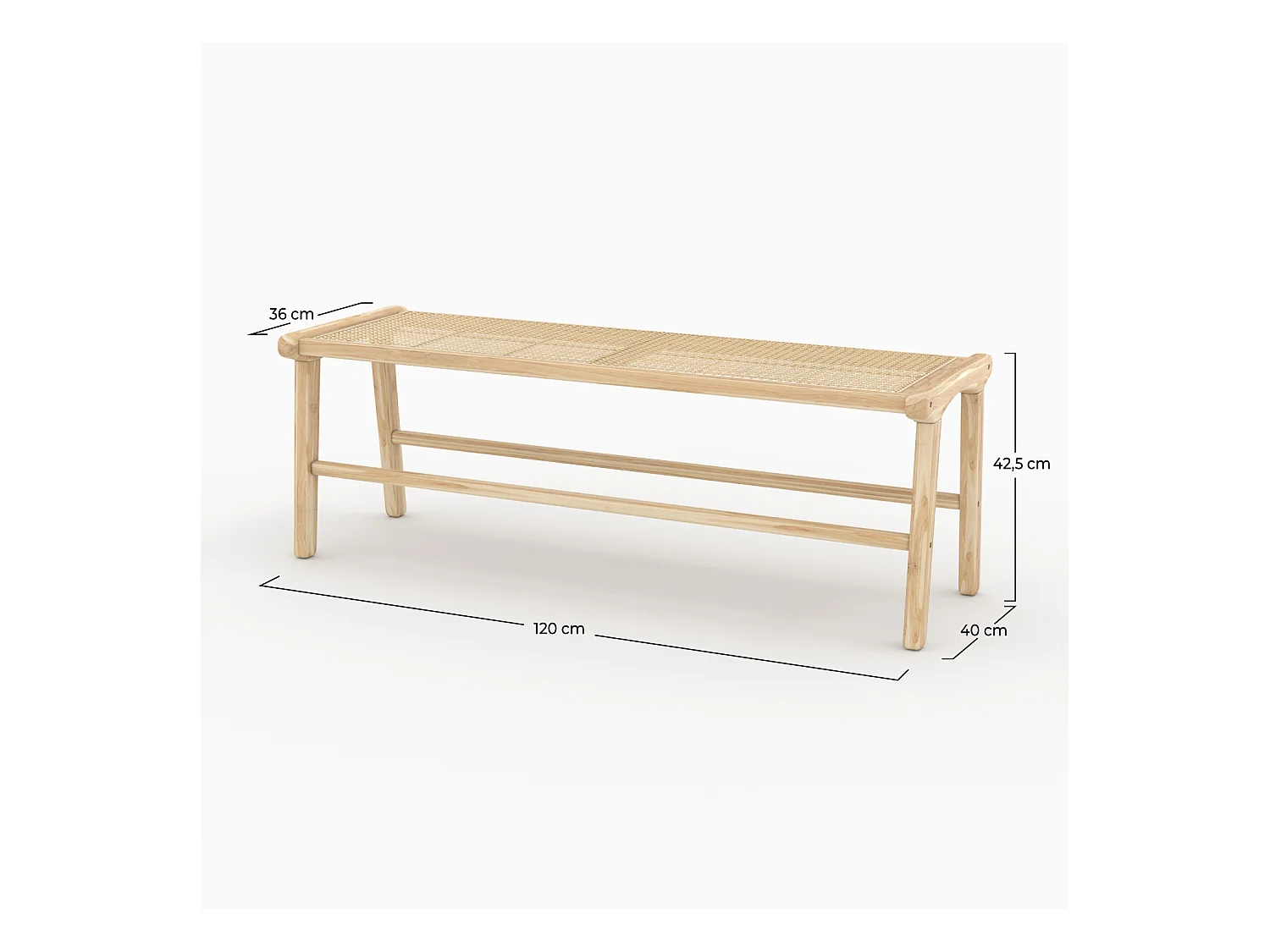 Banc 120 cm en bois de teck et cannage - Kuna