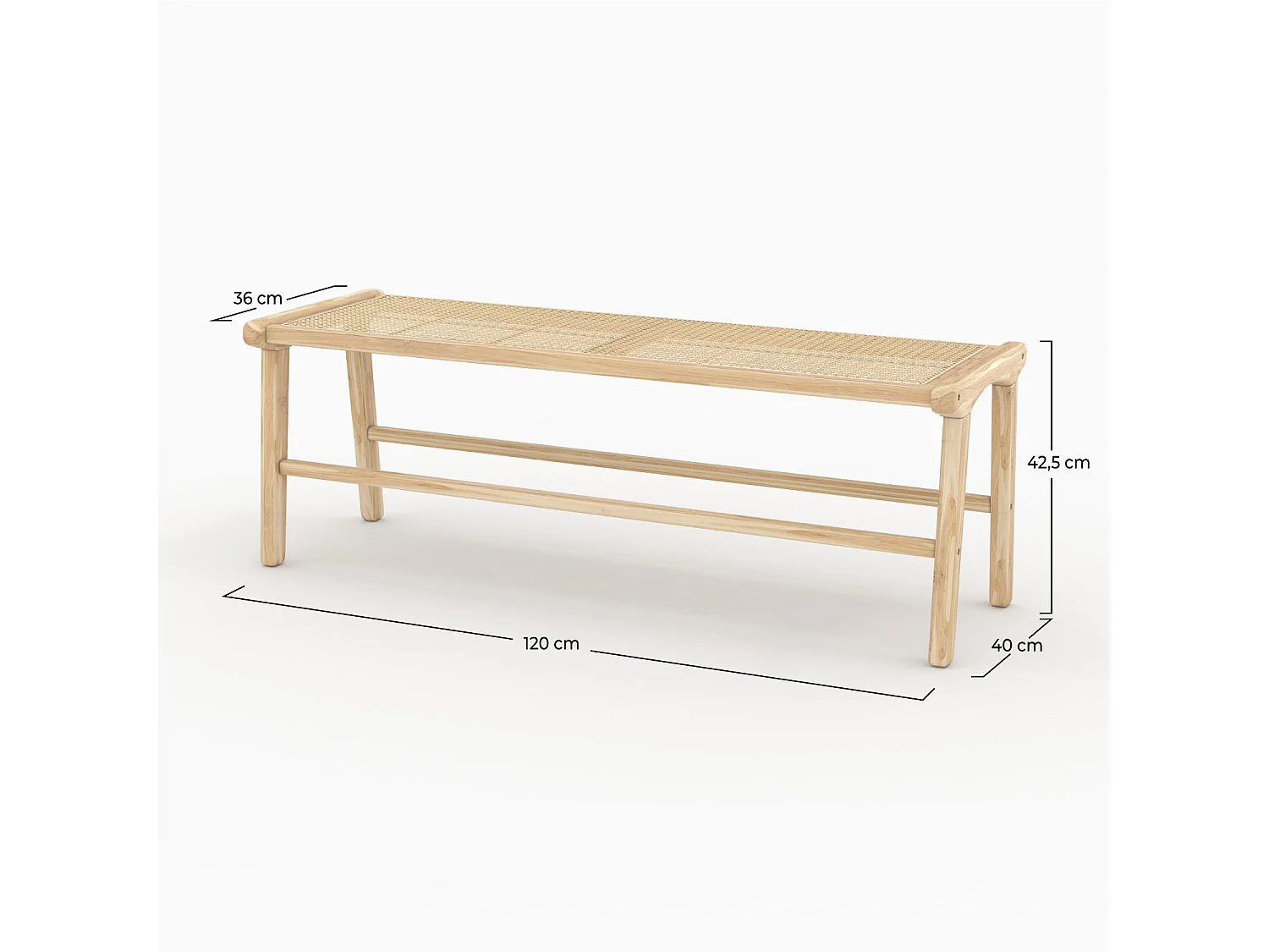 Banco 120 cm de madera de teca y rejilla de ratán - Kuna