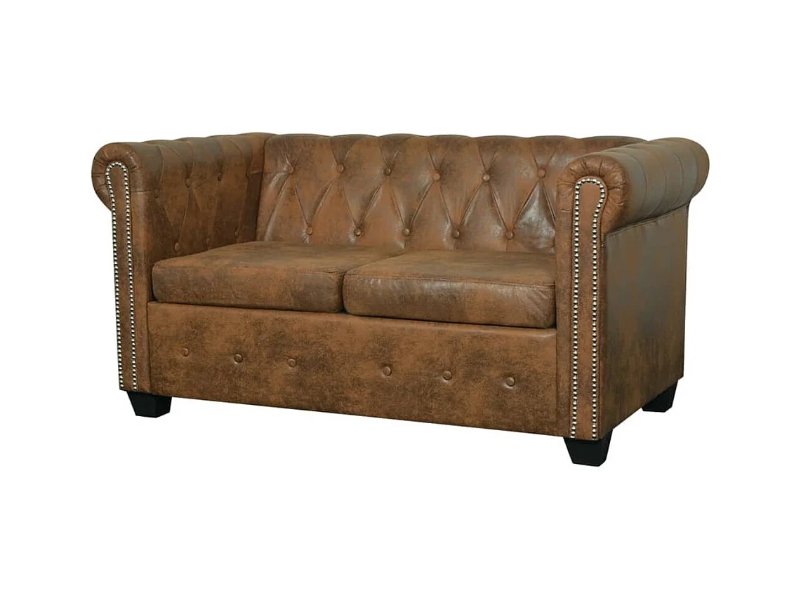 Canapé Chesterfield 2 places cuir artificiel marron