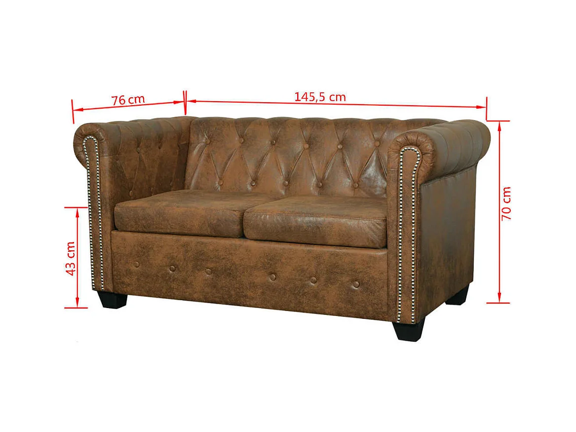 Canapé Chesterfield 2 places cuir artificiel marron
