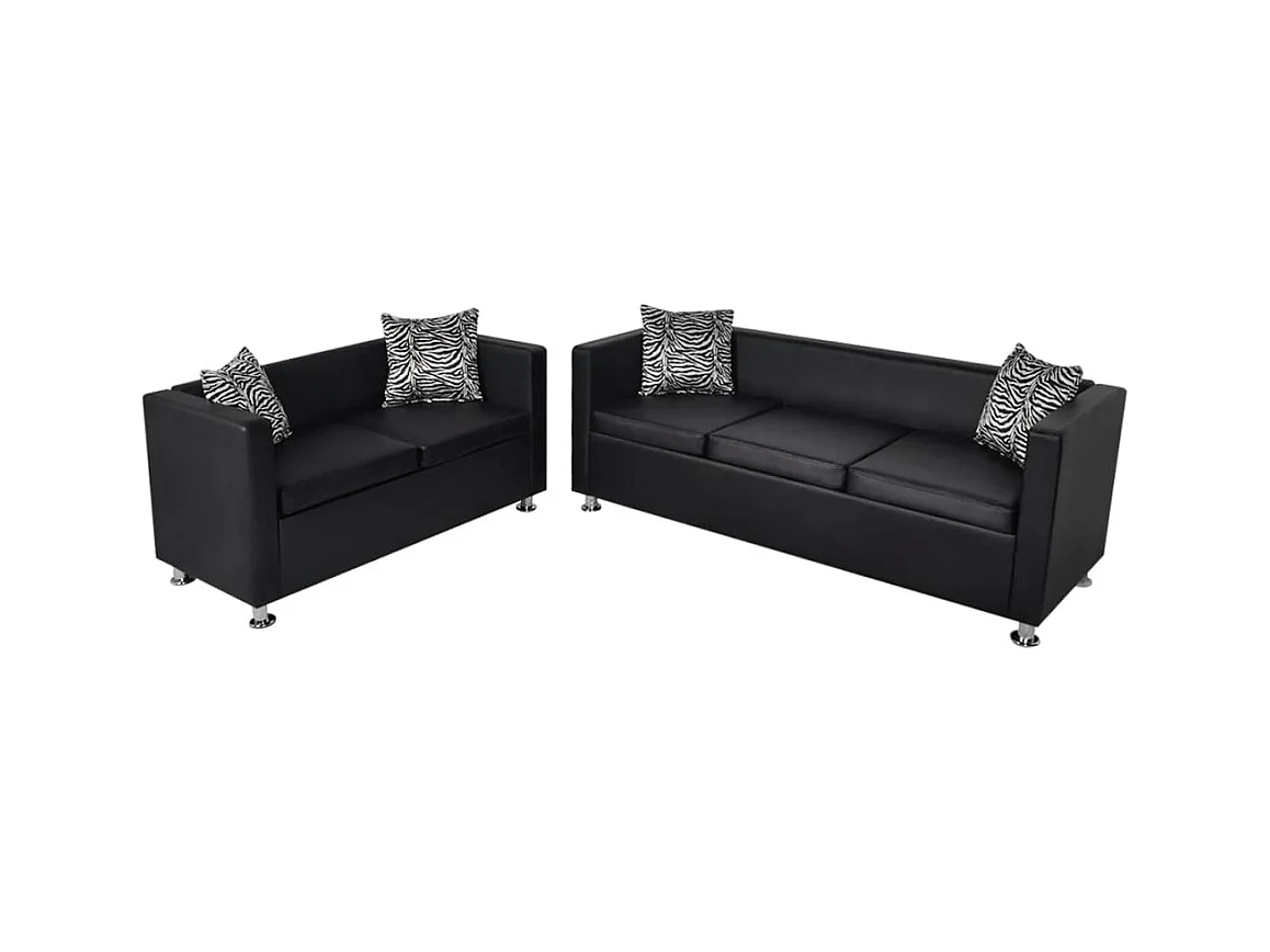 Jeu de canapé à 2 places et à 3 places Cuir synthétique Noir