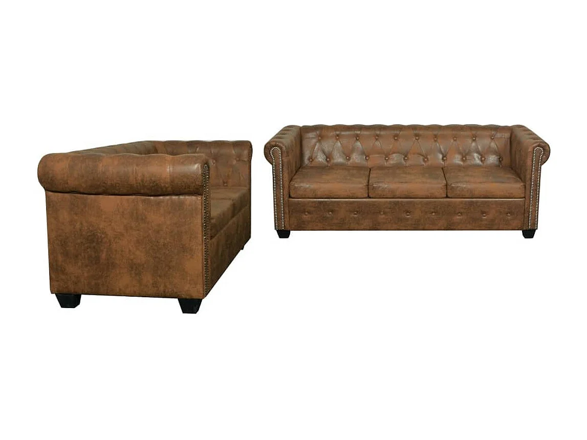 Ensemble de canapé Chesterfield à 2 et 3 places marron