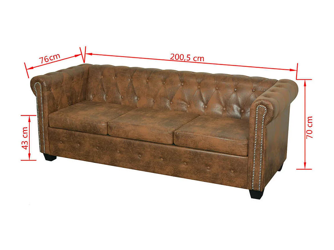 Ensemble de canapé Chesterfield à 2 et 3 places marron