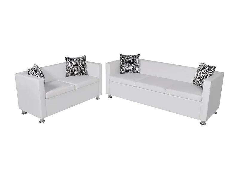 Jeu de canapé à 2 places et à 3 places Cuir synthétique Blanc