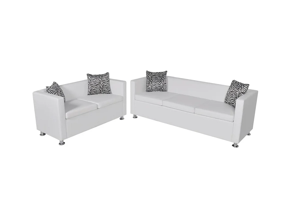 Jeu de canapé à 2 places et à 3 places Cuir synthétique Blanc
