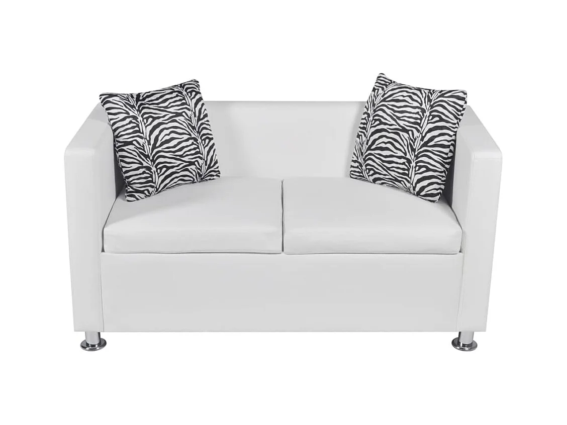 Jeu de canapé à 2 places et à 3 places Cuir synthétique Blanc