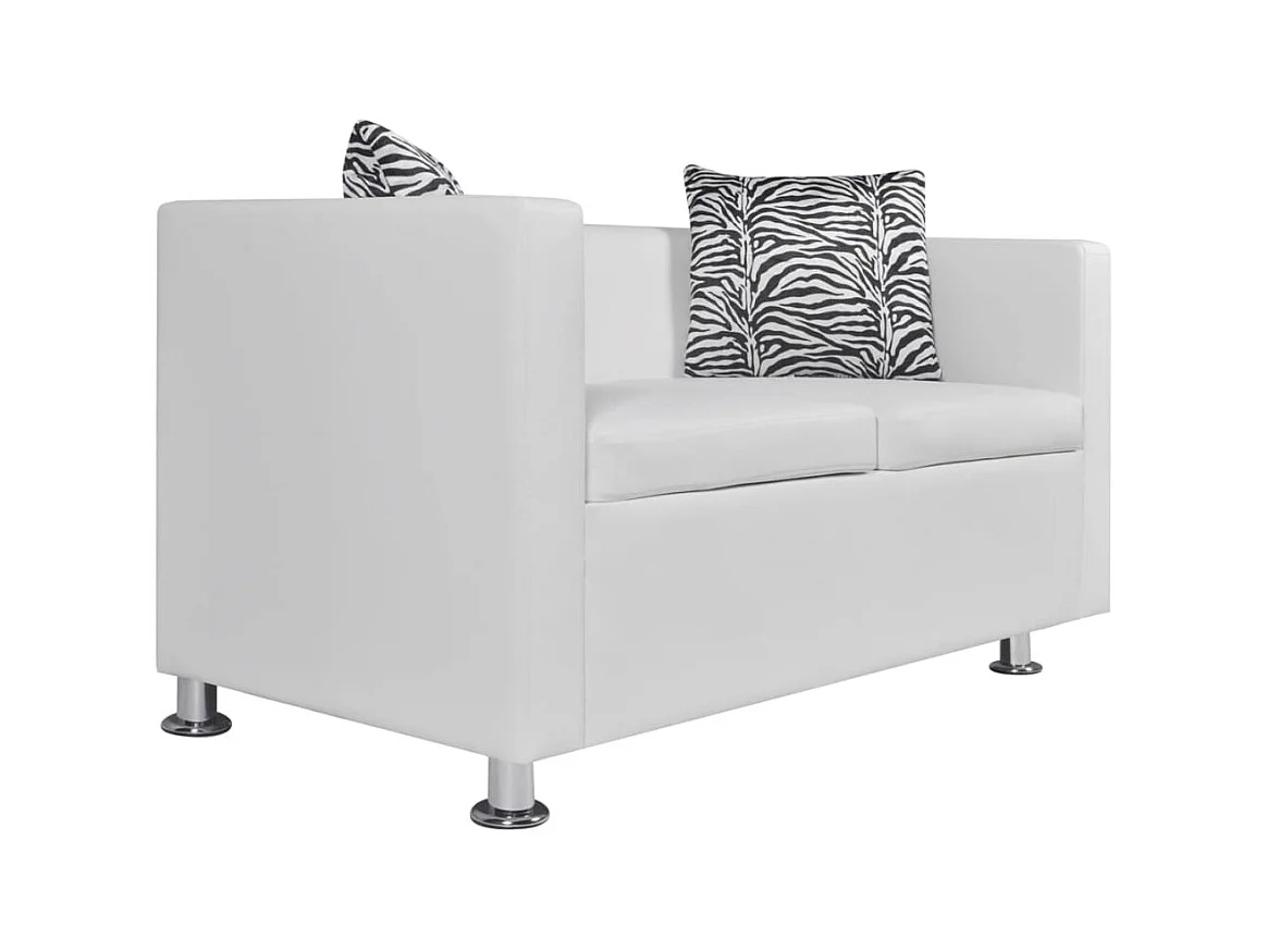 Jeu de canapé à 2 places et à 3 places Cuir synthétique Blanc