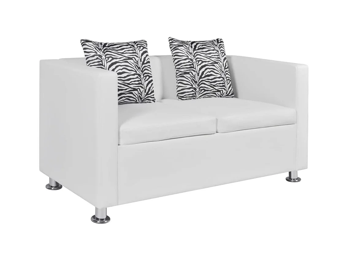 Jeu de canapé à 2 places et à 3 places Cuir synthétique Blanc