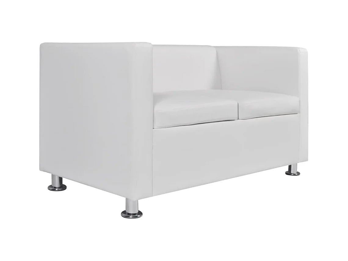 Jeu de canapé à 2 places et à 3 places Cuir synthétique Blanc