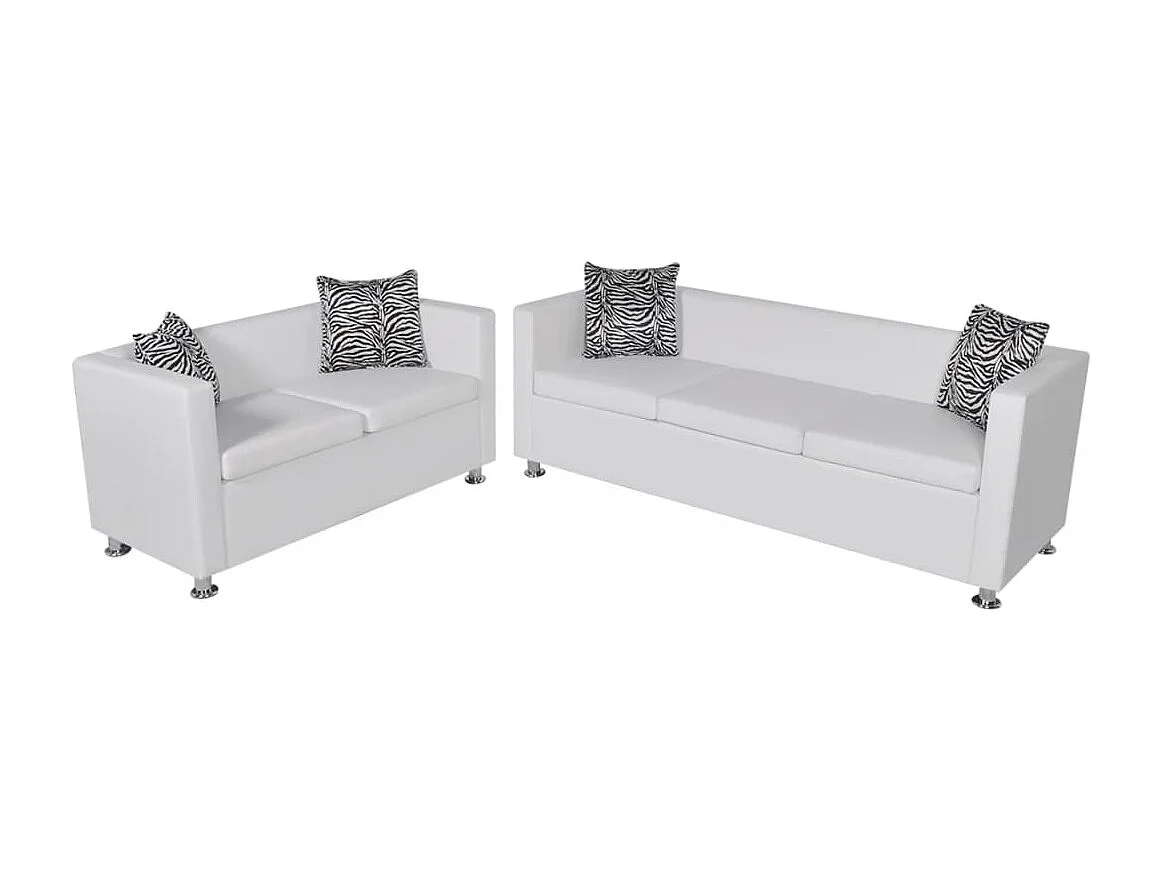 Jeu de canapé à 2 places et à 3 places Cuir synthétique Blanc