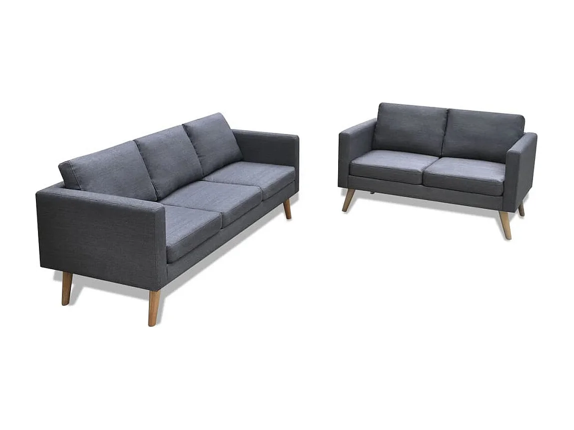 Jeu de canapé à 2 places et à 3 places Tissu Gris foncé