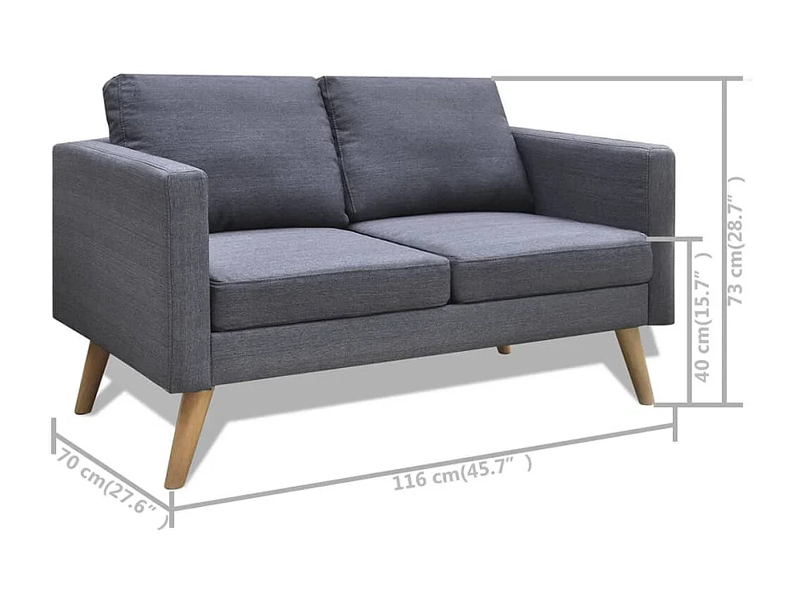 Jeu de canapé à 2 places et à 3 places Tissu Gris foncé