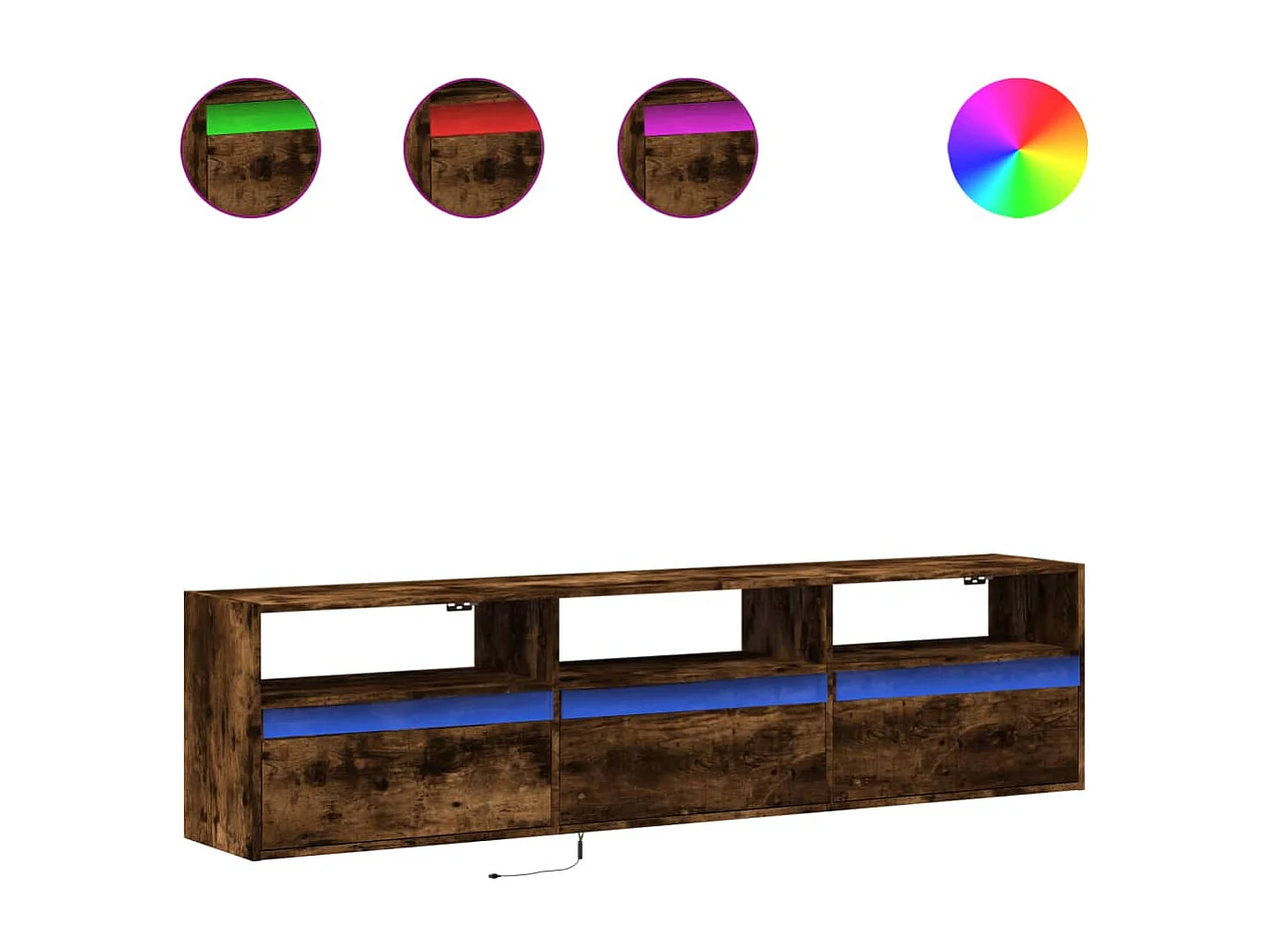 Meuble TV mural avec LED chêne fumé 180x31x45 cm