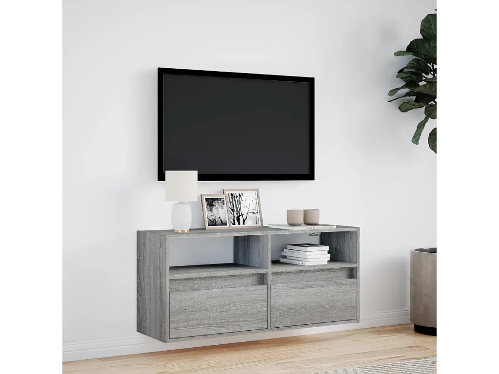 Meuble TV mural avec lumières LED sonoma gris 100x31x45 cm