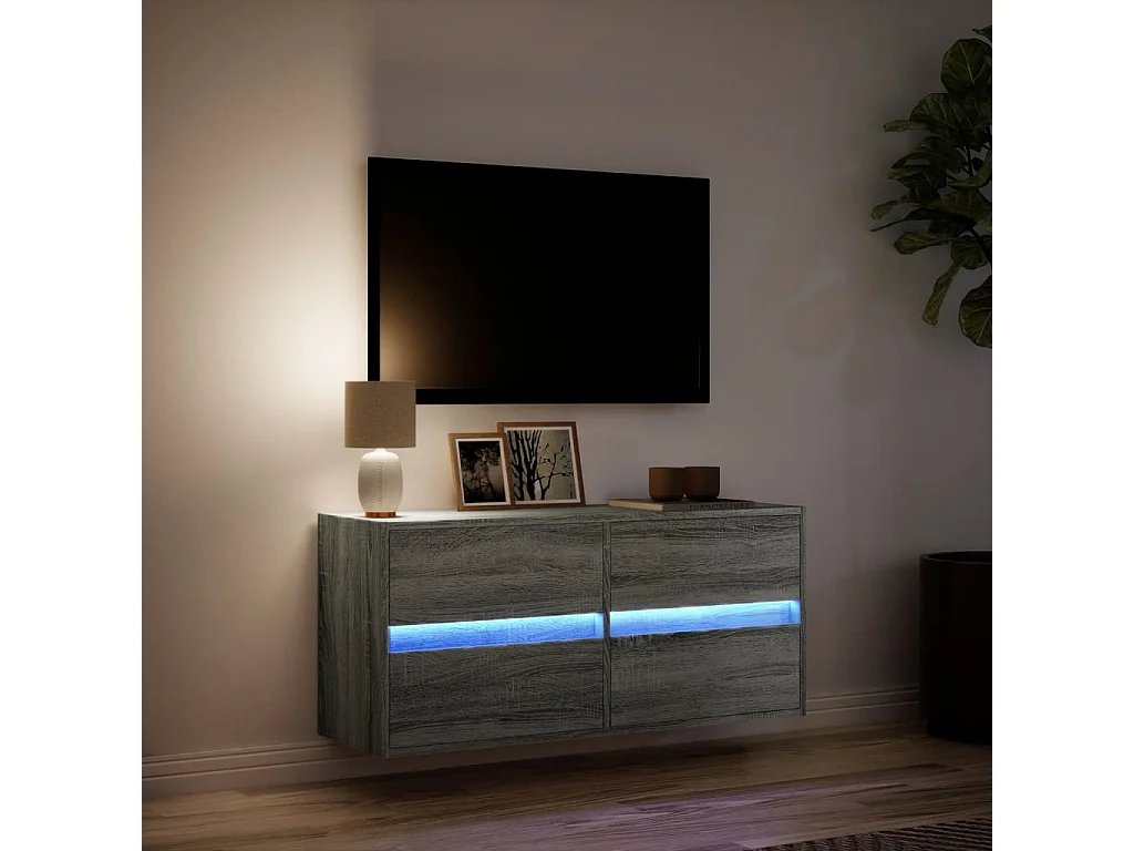 Tv-wandmeubel met LED-verlichting 100x31x45 cm grijs sonoma