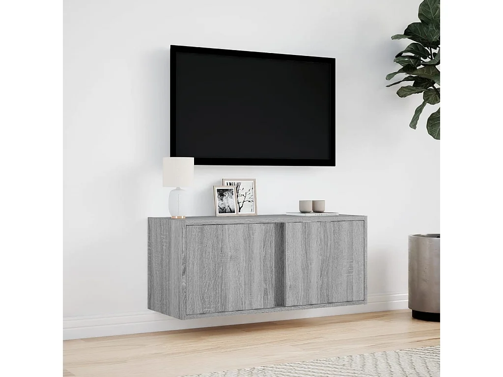 Meuble TV mural avec lumières LED sonoma gris 80x31x35 cm