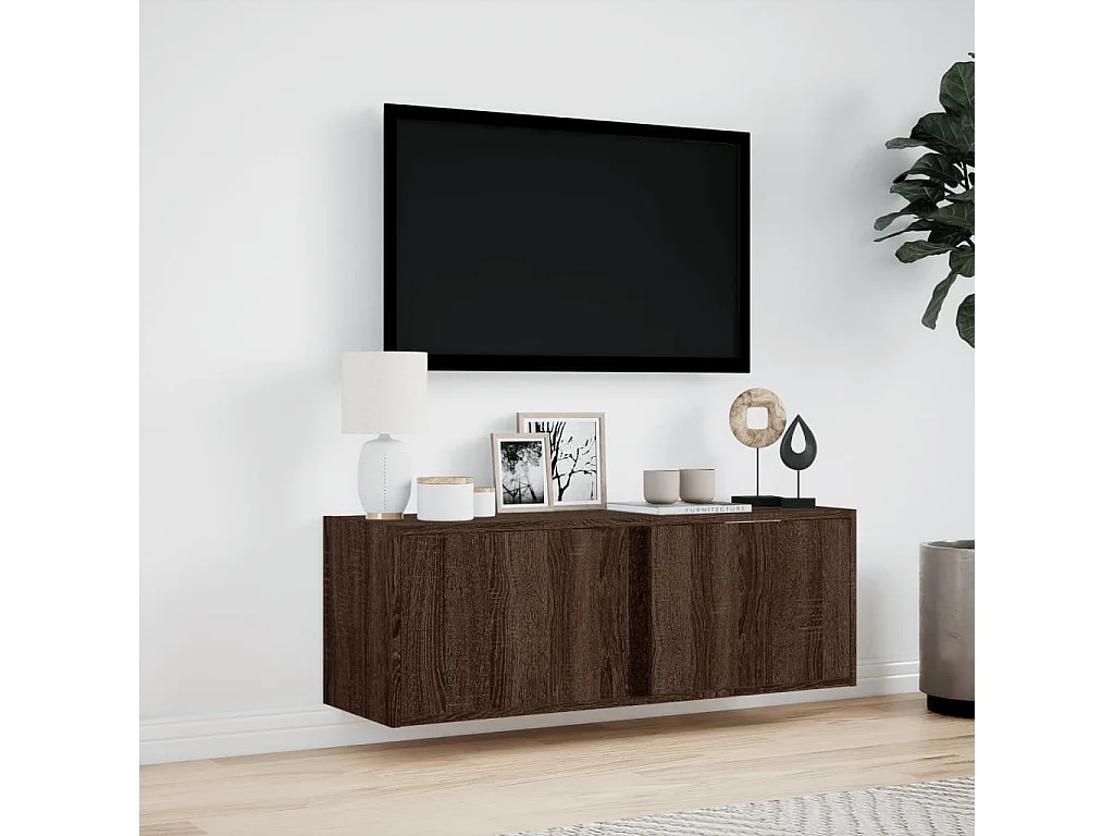 Meuble TV mural avec lumières LED chêne marron 100x31x35 cm