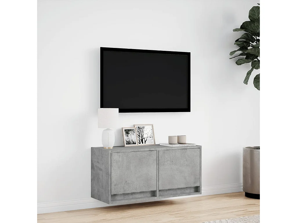 Meuble TV mural avec lumières LED gris béton 80x31x35 cm