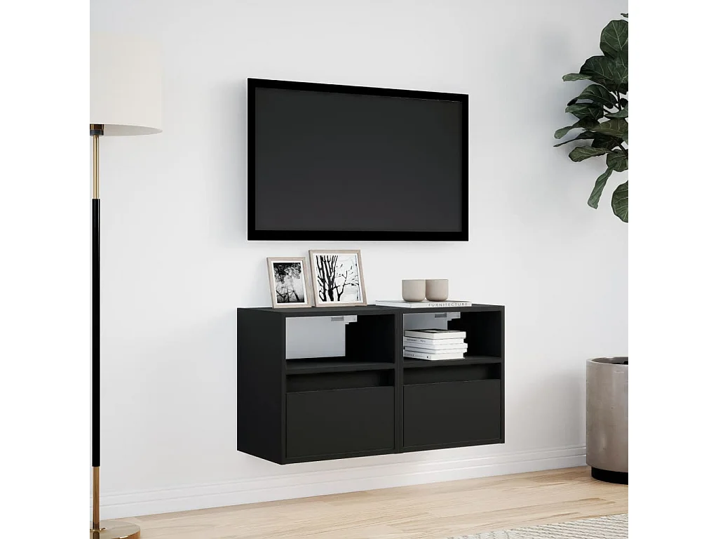 Tv-wandmeubels met LED-verlichting 2 st 41x31x45 cm zwart