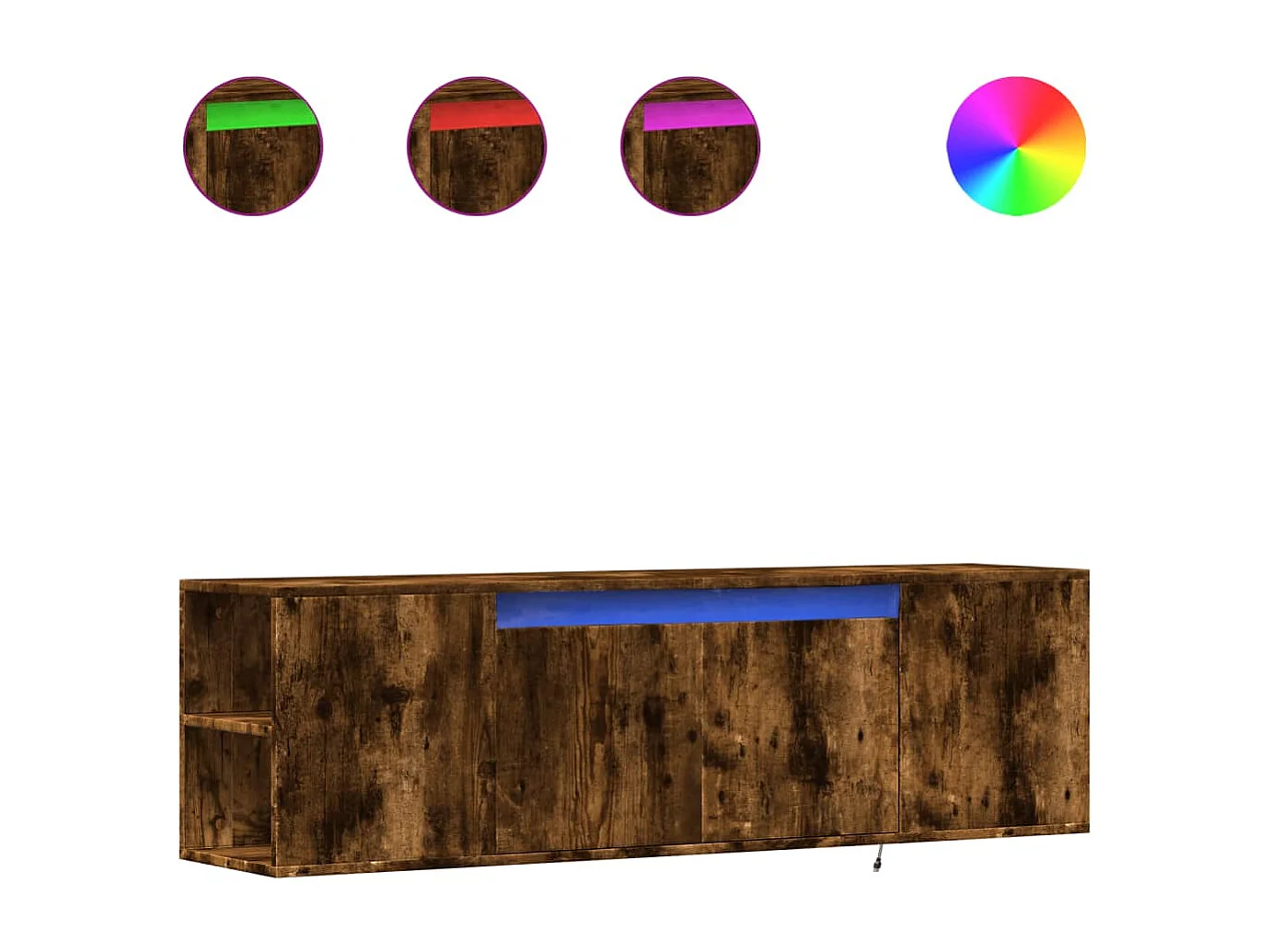 Meuble TV mural avec lumières LED chêne fumé 135x31x39,5 cm