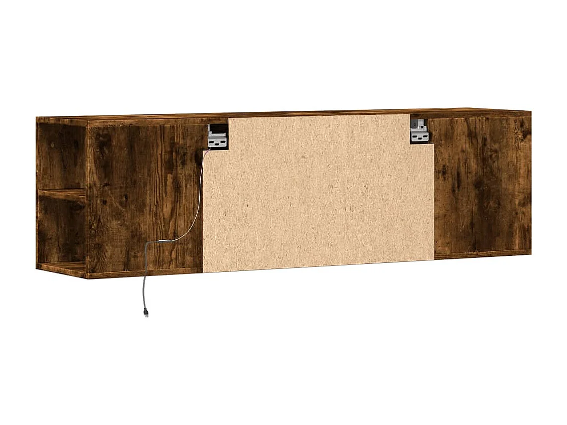 Meuble TV mural avec lumières LED chêne fumé 135x31x39,5 cm