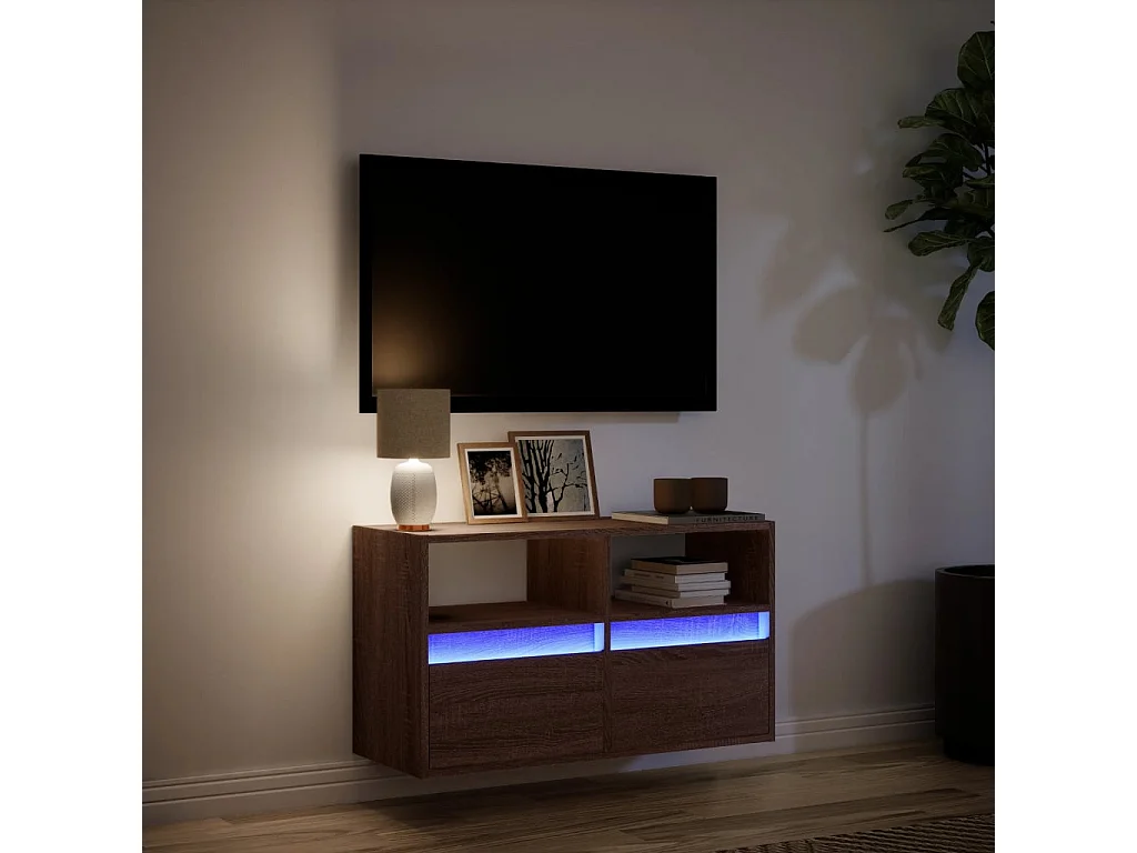 Meuble TV mural avec lumières LED chêne marron 80x31x45 cm