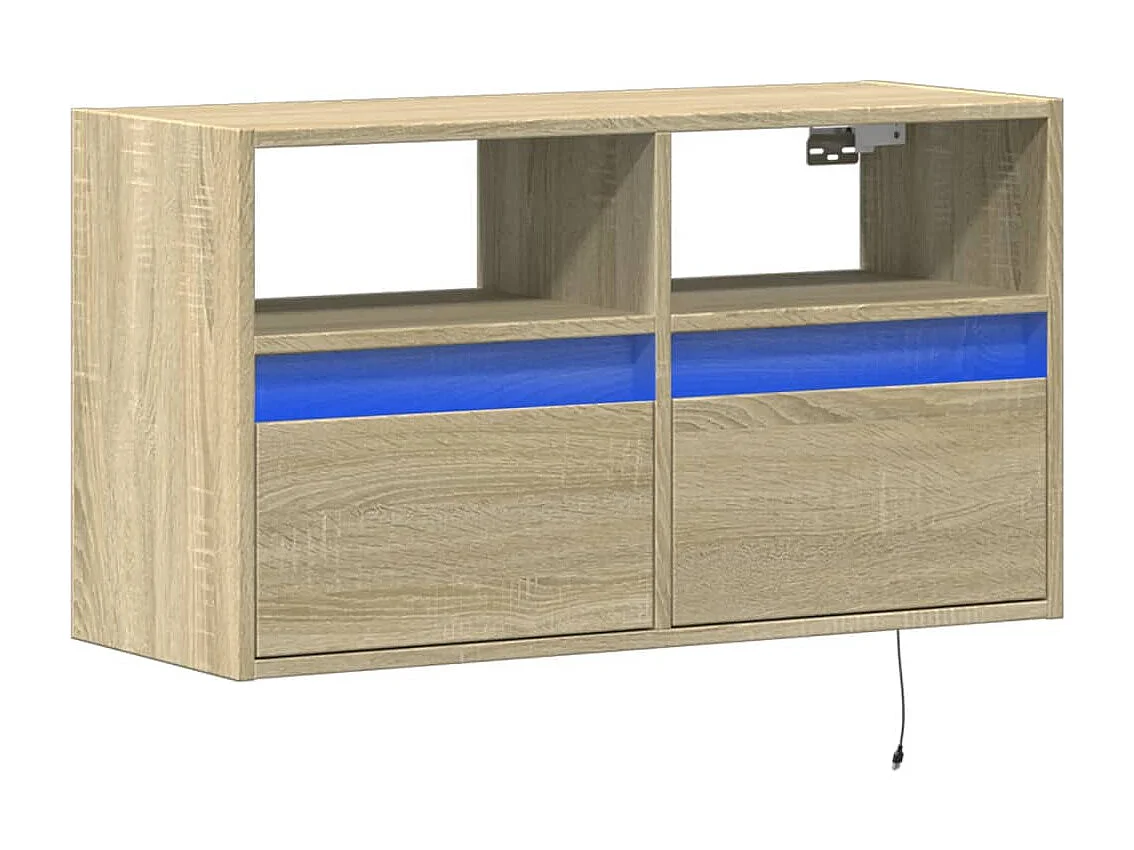 Meuble TV mural avec lumières LED chêne sonoma 80x31x45 cm