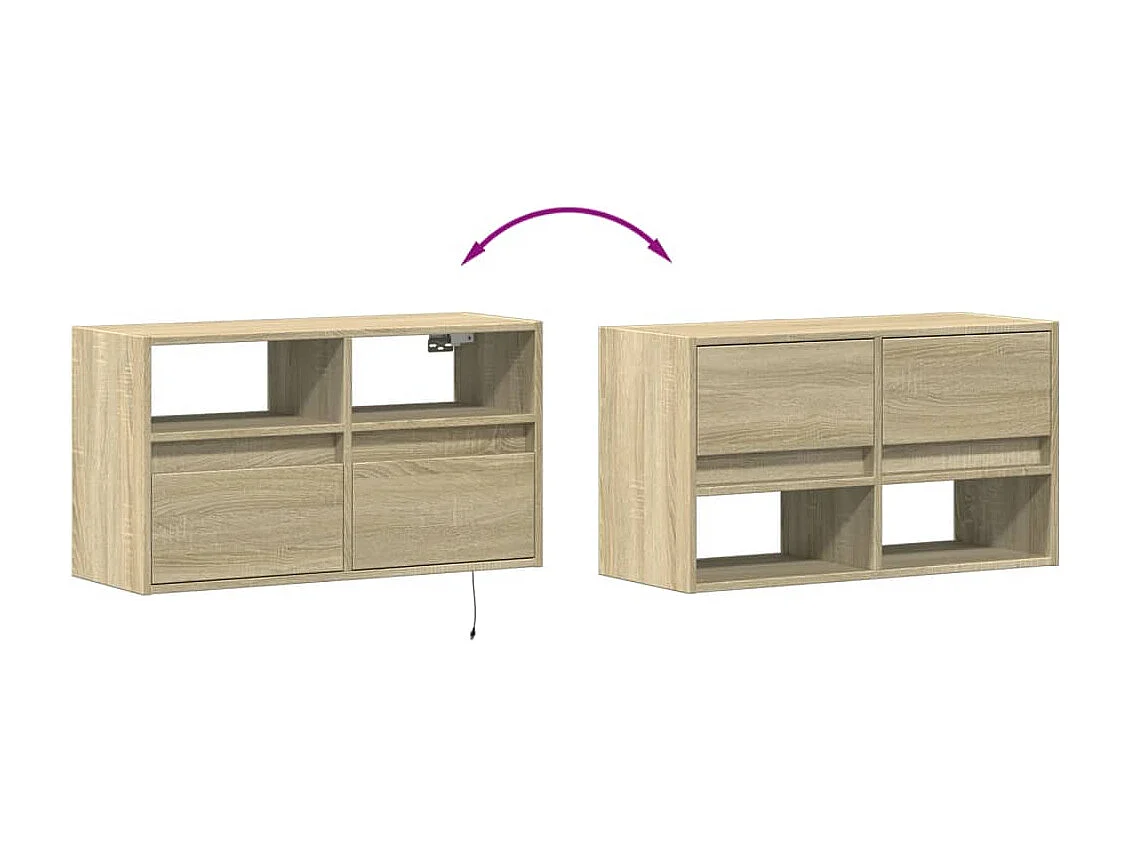 Meuble TV mural avec lumières LED chêne sonoma 80x31x45 cm