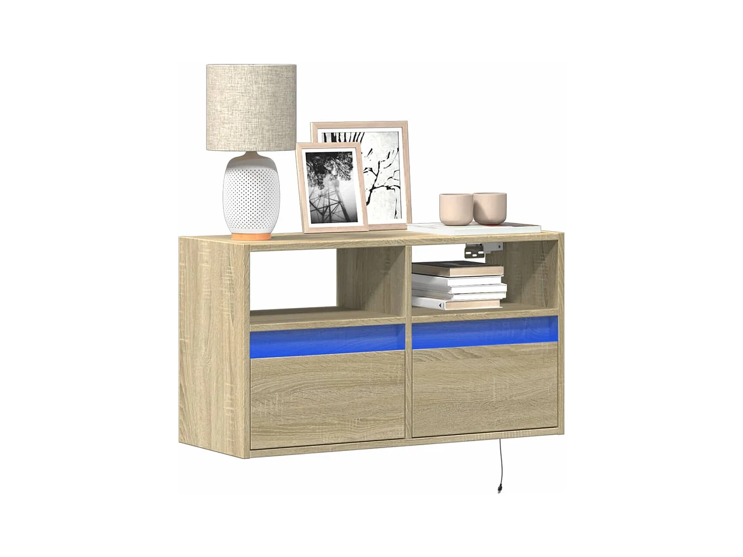 Meuble TV mural avec lumières LED chêne sonoma 80x31x45 cm