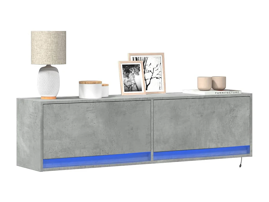 Meuble TV mural avec lumières LED gris béton 140x31x38 cm