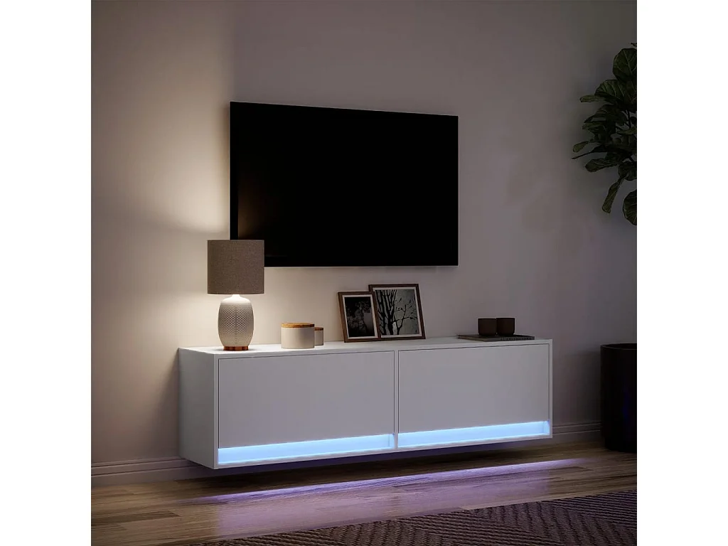 Meuble TV mural avec lumières LED blanc 140x31x38 cm