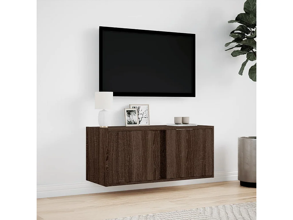 Meuble TV mural avec lumières LED chêne marron 80x31x35 cm