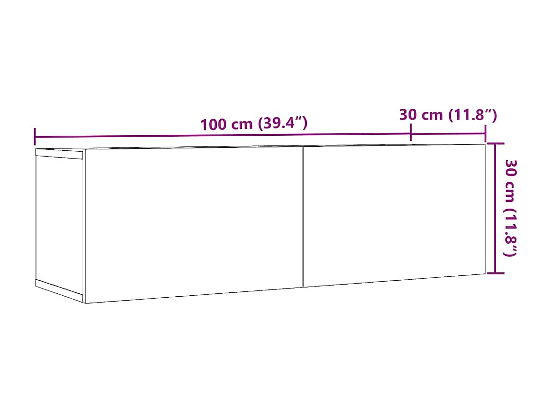 Meubles TV muraux 2 pièces vieux bois 100x30x30 cm