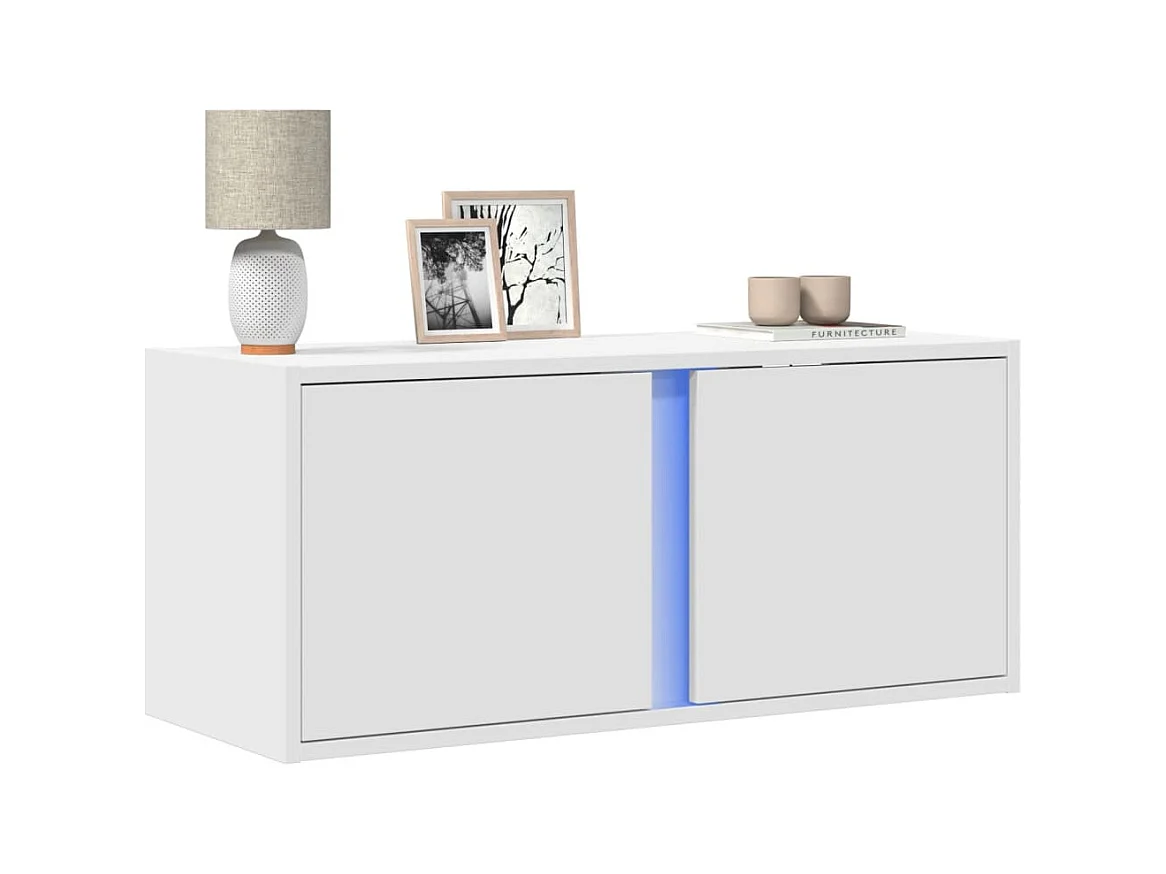 Meuble TV mural avec lumières LED blanc 80x31x35 cm