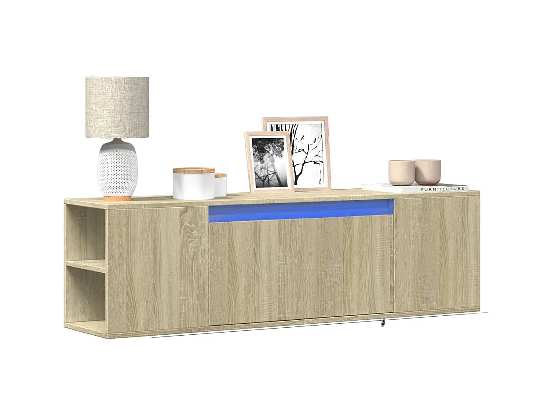 Meuble TV mural avec lumières LED chêne sonoma 135x31x39,5 cm
