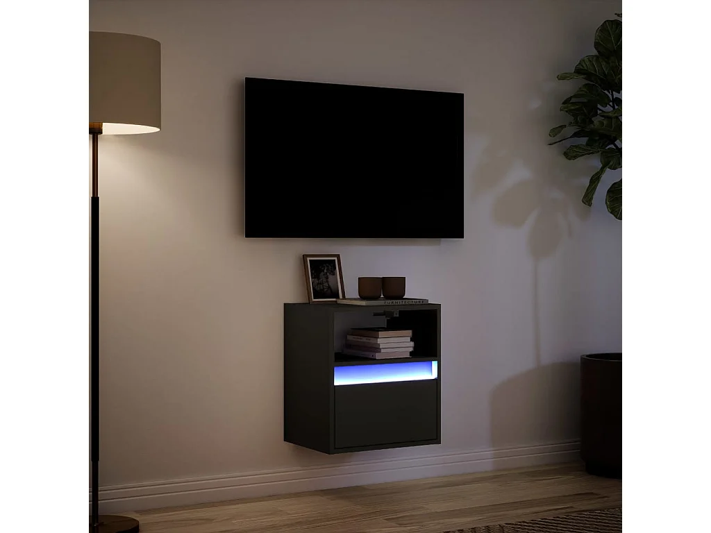 Meuble TV mural avec lumières LED noir 41x31x45 cm