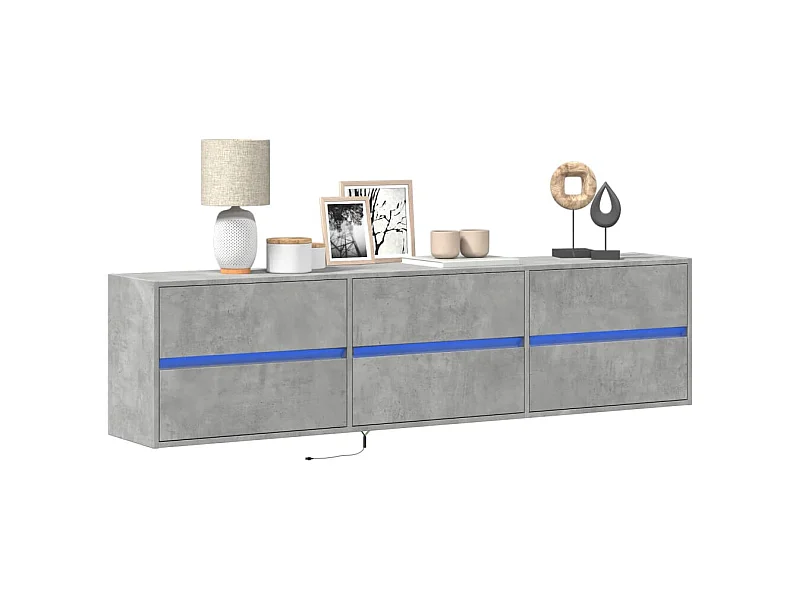 Meuble TV mural avec LED gris béton 180x31x45 cm