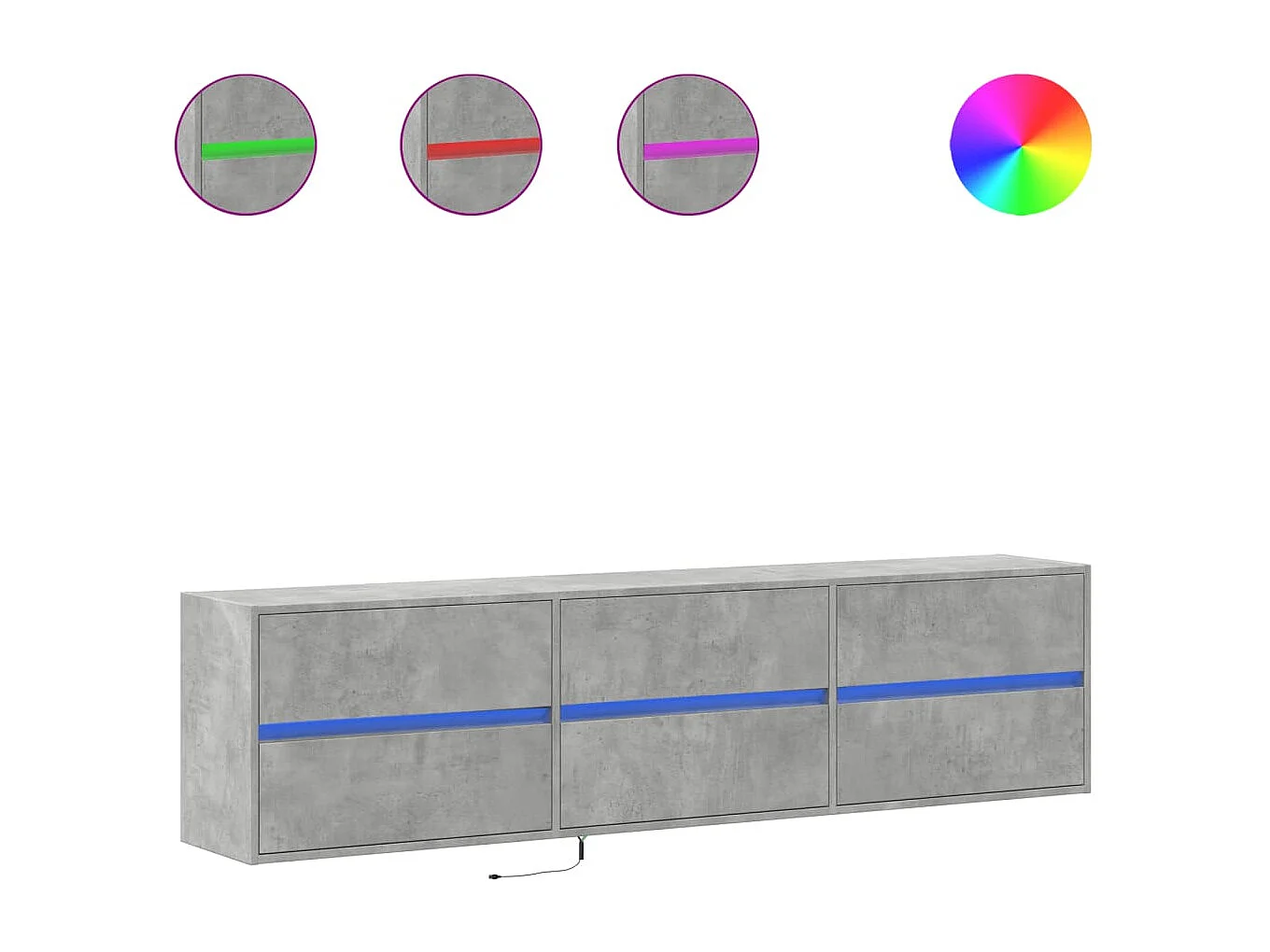 Meuble TV mural avec LED gris béton 180x31x45 cm